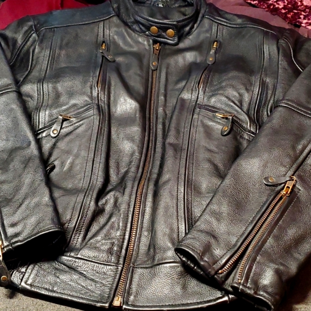 Leather motorcycle jacket riding jacket